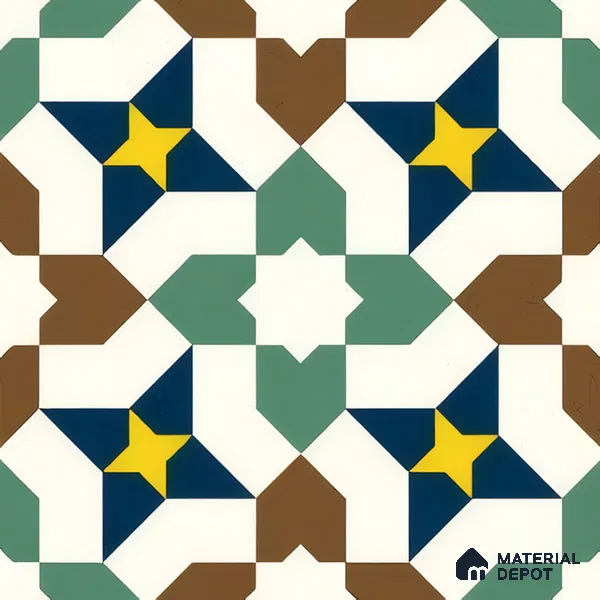Moroccan Floor & Wall Tile TL 07316 Retro Star 1 ft x 1 ft Ceramic Matte Finish - 9 mm | Suitable For Kitchen, Bathroom, Living Area | Please Expect a Slight Variation of Pattern (Sample)