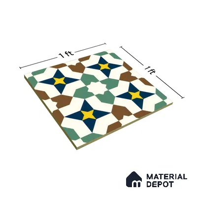 Moroccan Floor & Wall Tile TL 07316 Retro Star 1 ft x 1 ft Ceramic Matte Finish - 9 mm | Suitable For Kitchen, Bathroom, Living Area | Please Expect a Slight Variation of Pattern (Sample)