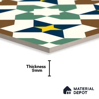 Moroccan Floor & Wall Tile TL 07316 Retro Star 1 ft x 1 ft Ceramic Matte Finish - 9 mm | Suitable For Kitchen, Bathroom, Living Area | Please Expect a Slight Variation of Pattern (Sample)