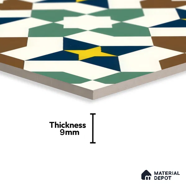 Moroccan Floor & Wall Tile TL 07316 Retro Star 1 ft x 1 ft Ceramic Matte Finish - 9 mm | Suitable For Kitchen, Bathroom, Living Area | Please Expect a Slight Variation of Pattern (Sample)
