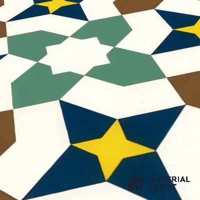 Moroccan Floor & Wall Tile TL 07316 Retro Star 1 ft x 1 ft Ceramic Matte Finish - 9 mm | Suitable For Kitchen, Bathroom, Living Area | Please Expect a Slight Variation of Pattern (Sample)