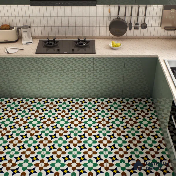 Moroccan Floor & Wall Tile TL 07316 Retro Star 1 ft x 1 ft Ceramic Matte Finish - 9 mm | Suitable For Kitchen, Bathroom, Living Area | Please Expect a Slight Variation of Pattern (Sample)