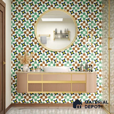 Moroccan Floor & Wall Tile TL 07316 Retro Star 1 ft x 1 ft Ceramic Matte Finish - 9 mm | Suitable For Kitchen, Bathroom, Living Area | Please Expect a Slight Variation of Pattern (Sample)