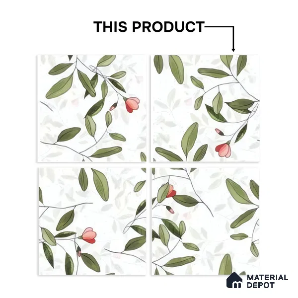Moroccan Floor & Wall Tile TL 07326 Blush Vine 1 ft x 1 ft Ceramic Matte Finish - 9 mm | Suitable For Kitchen, Bathroom, Dining Area (Sample)
