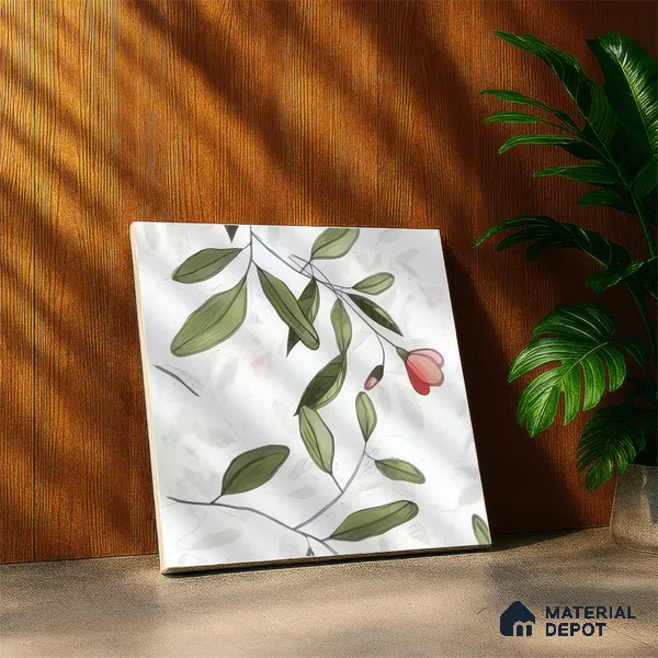 Moroccan Floor & Wall Tile TL 07326 B Spring Stem 1 ft x 1 ft Ceramic Matte Finish - 9 mm | Suitable For Kitchen, Bathroom, Dining Area | Please Expect a Slight Variation of Pattern