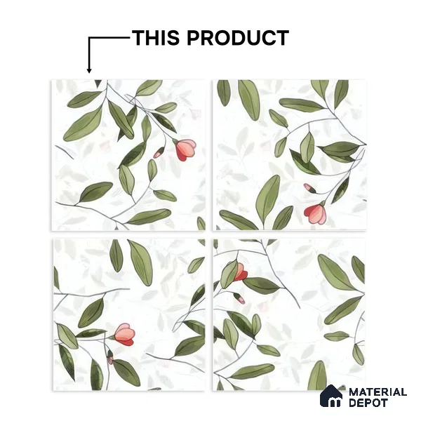 Moroccan Floor & Wall Tile TL 07326 B Spring Stem 1 ft x 1 ft Ceramic Matte Finish - 9 mm | Suitable For Kitchen, Bathroom, Dining Area | Please Expect a Slight Variation of Pattern