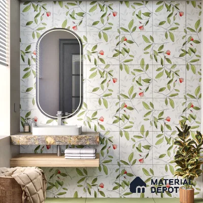 Moroccan Floor & Wall Tile TL 07326 B Spring Stem 1 ft x 1 ft Ceramic Matte Finish - 9 mm | Suitable For Kitchen, Bathroom, Dining Area | Please Expect a Slight Variation of Pattern