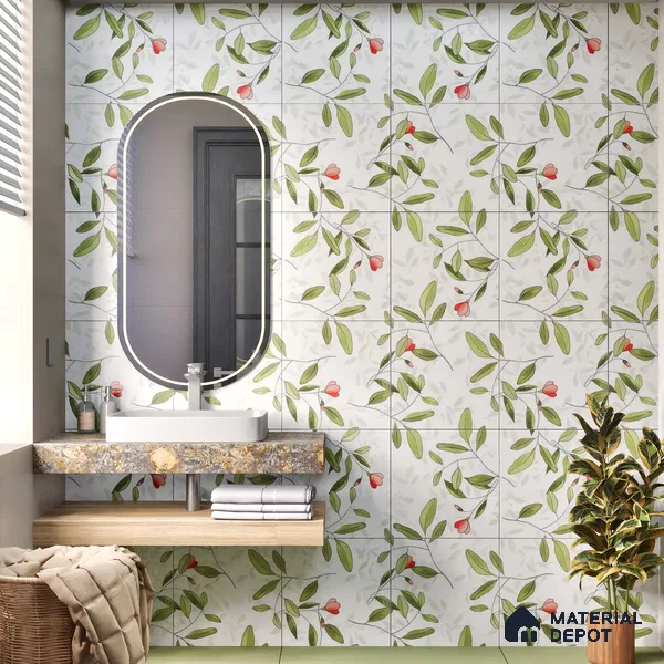 Moroccan Floor & Wall Tile TL 07326 B Spring Stem 1 ft x 1 ft Ceramic Matte Finish - 9 mm | Suitable For Kitchen, Bathroom, Dining Area | Please Expect a Slight Variation of Pattern