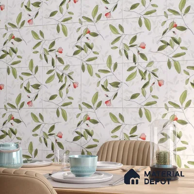 Moroccan Floor & Wall Tile TL 07326 B Spring Stem 1 ft x 1 ft Ceramic Matte Finish - 9 mm | Suitable For Kitchen, Bathroom, Dining Area | Please Expect a Slight Variation of Pattern