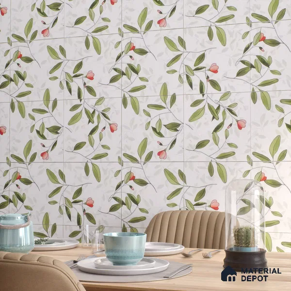 Moroccan Floor & Wall Tile TL 07326 B Spring Stem 1 ft x 1 ft Ceramic Matte Finish - 9 mm | Suitable For Kitchen, Bathroom, Dining Area | Please Expect a Slight Variation of Pattern