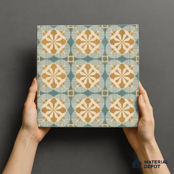 Moroccan Floor & Wall Tile TL 07313 Golden Lattice 1 ft x 1 ft Ceramic Matte Finish - 9 mm | Suitable For Kitchen, Bathroom, Dining Area | Please Expect a Slight Variation of Pattern