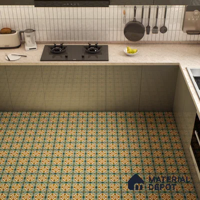 Moroccan Floor & Wall Tile TL 07313 Golden Lattice 1 ft x 1 ft Ceramic Matte Finish - 9 mm | Suitable For Kitchen, Bathroom, Dining Area | Please Expect a Slight Variation of Pattern