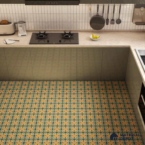 Moroccan Floor & Wall Tile TL 07313 Golden Lattice 1 ft x 1 ft Ceramic Matte Finish - 9 mm | Suitable For Kitchen, Bathroom, Dining Area | Please Expect a Slight Variation of Pattern