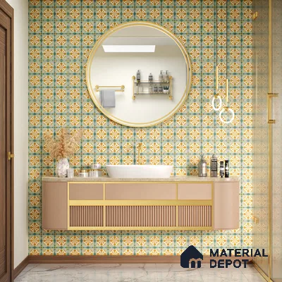 Moroccan Floor & Wall Tile TL 07313 Golden Lattice 1 ft x 1 ft Ceramic Matte Finish - 9 mm | Suitable For Kitchen, Bathroom, Dining Area | Please Expect a Slight Variation of Pattern