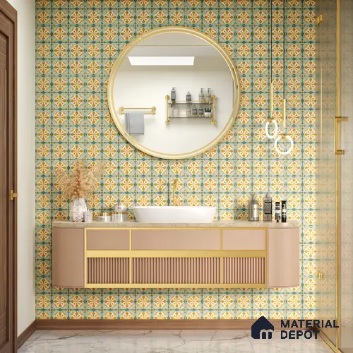 Moroccan Floor & Wall Tile TL 07313 Golden Lattice 1 ft x 1 ft Ceramic Matte Finish - 9 mm | Suitable For Kitchen, Bathroom, Living Area | Please Expect a Slight Variation of Pattern