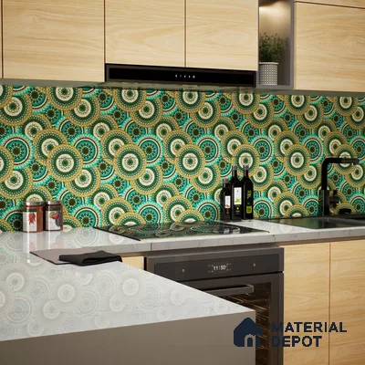 Moroccan Floor & Wall Tile TL 07318 Turquoise Halo 1 ft x 1 ft Ceramic Matte Finish - 9 mm | Suitable For Kitchen, Bathroom, Dining Area | Please Expect a Slight Variation of Pattern