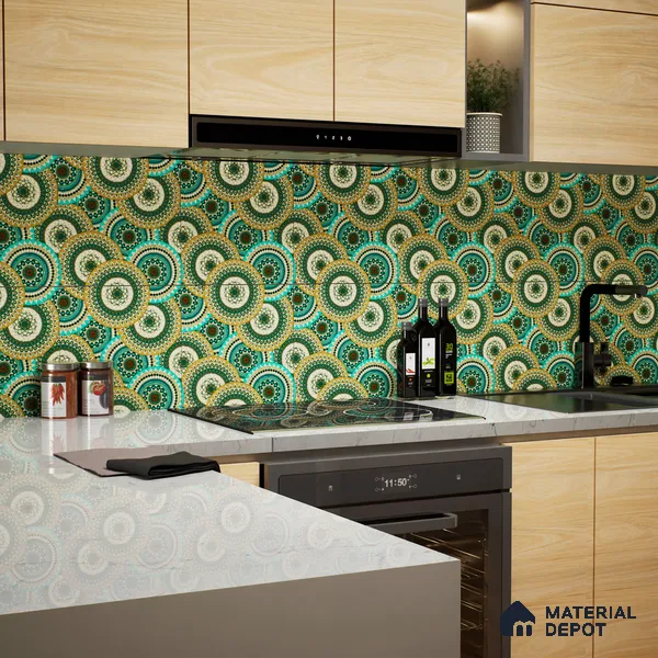 Moroccan Floor & Wall Tile TL 07318 Turquoise Halo 1 ft x 1 ft Ceramic Matte Finish - 9 mm | Suitable For Kitchen, Bathroom, Dining Area | Please Expect a Slight Variation of Pattern