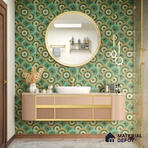 Moroccan Floor & Wall Tile TL 07318 Turquoise Halo 1 ft x 1 ft Ceramic Matte Finish - 9 mm | Suitable For Kitchen, Bathroom, Living Area | Please Expect a Slight Variation of Pattern