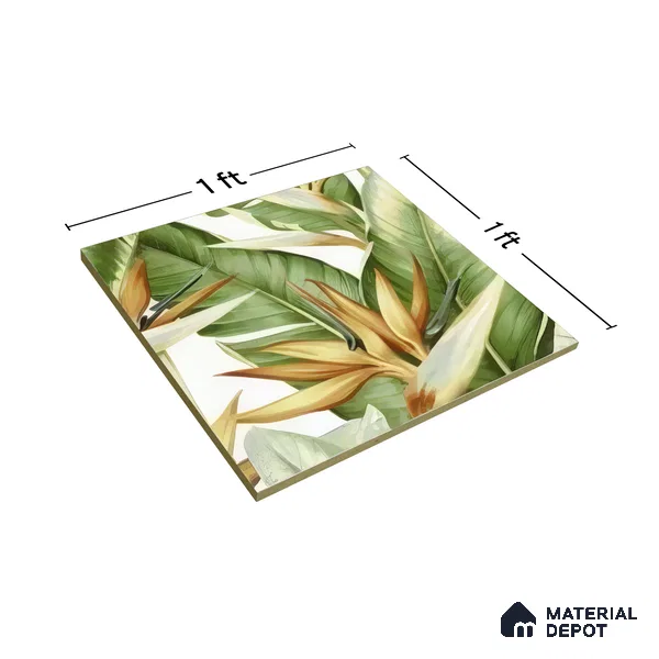 Moroccan Floor & Wall Tile TL 07325 Paradise Leaf 1 ft x 1 ft Ceramic Matte Finish - 9 mm | Suitable For Kitchen, Bathroom, Dining Area | Please Expect a Slight Variation of Pattern