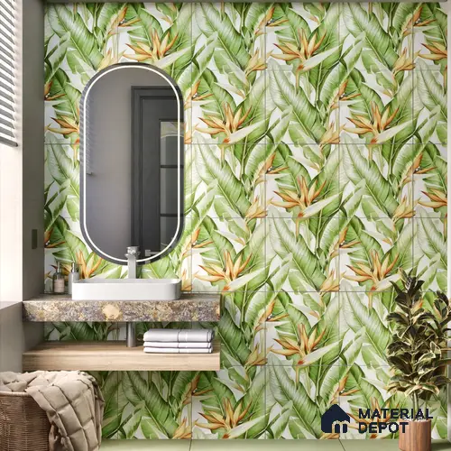 Moroccan Floor & Wall Tile TL 07325 Paradise Leaf 1 ft x 1 ft Ceramic Matte Finish - 9 mm | Suitable For Kitchen, Bathroom, Dining Area | Please Expect a Slight Variation of Pattern