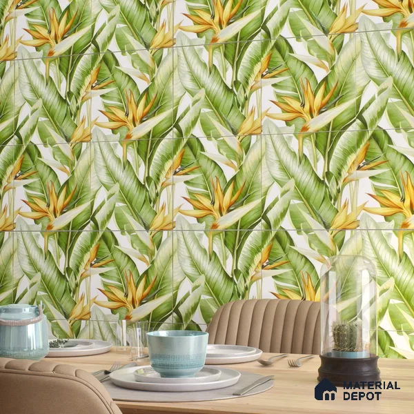 Moroccan Floor & Wall Tile TL 07325 C Jungle Flair 1 ft x 1 ft Ceramic Matte Finish - 9 mm | Suitable For Kitchen, Bathroom, Dining Area | Please Expect a Slight Variation of Pattern (Sample)