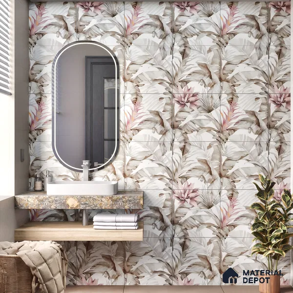 Moroccan Floor & Wall Tile TL 07324 D Ash Flora 1 ft x 1 ft Ceramic Matte Finish - 9 mm | Suitable For Kitchen, Bathroom, Dining Area | Please Expect a Slight Variation of Pattern (Sample)