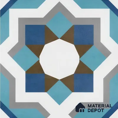 Moroccan Floor & Wall Athangudi Tile TL 07309 Cobalt Maze 1 ft x 1 ft Ceramic Matte Finish - 9 mm | Suitable For Kitchen, Bathroom, Living Area | Please Expect a Slight Variation of Pattern (Sample)