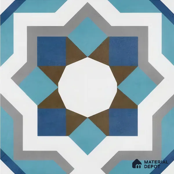Moroccan Floor & Wall Athangudi Tile TL 07309 Cobalt Maze 1 ft x 1 ft Ceramic Matte Finish - 9 mm | Suitable For Kitchen, Bathroom, Living Area | Please Expect a Slight Variation of Pattern (Sample)