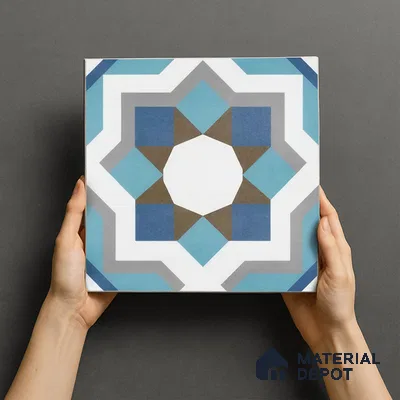 Moroccan Floor & Wall Athangudi Tile TL 07309 Cobalt Maze 1 ft x 1 ft Ceramic Matte Finish - 9 mm | Suitable For Kitchen, Bathroom, Living Area | Please Expect a Slight Variation of Pattern (Sample)