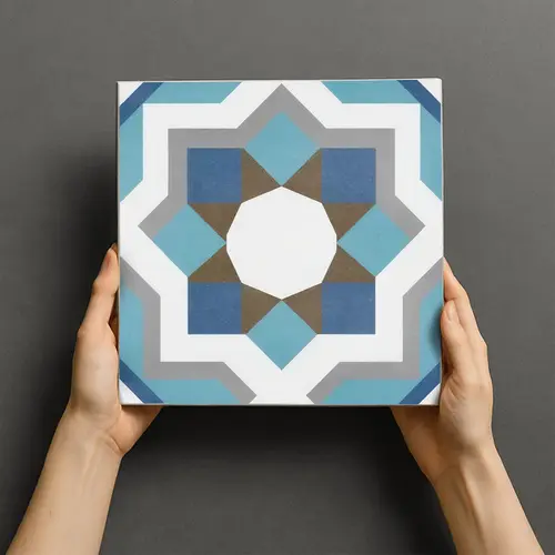 Moroccan Floor & Wall Athangudi Tile TL 07309 Cobalt Maze 1 ft x 1 ft Ceramic Matte Finish - 9 mm | Suitable For Kitchen, Bathroom, Living Area | Please Expect a Slight Variation of Pattern