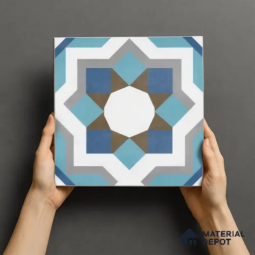 Moroccan Floor & Wall Athangudi Tile TL 07309 Cobalt Maze 1 ft x 1 ft Ceramic Matte Finish - 9 mm | Suitable For Kitchen, Bathroom, Living Area | Please Expect a Slight Variation of Pattern