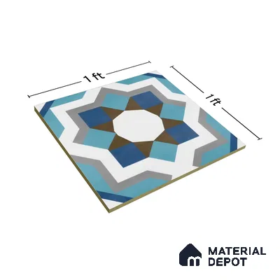 Moroccan Floor & Wall Athangudi Tile TL 07309 Cobalt Maze 1 ft x 1 ft Ceramic Matte Finish - 9 mm | Suitable For Kitchen, Bathroom, Living Area | Please Expect a Slight Variation of Pattern (Sample)