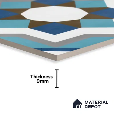 Moroccan Floor & Wall Athangudi Tile TL 07309 Cobalt Maze 1 ft x 1 ft Ceramic Matte Finish - 9 mm | Suitable For Kitchen, Bathroom, Living Area | Please Expect a Slight Variation of Pattern (Sample)