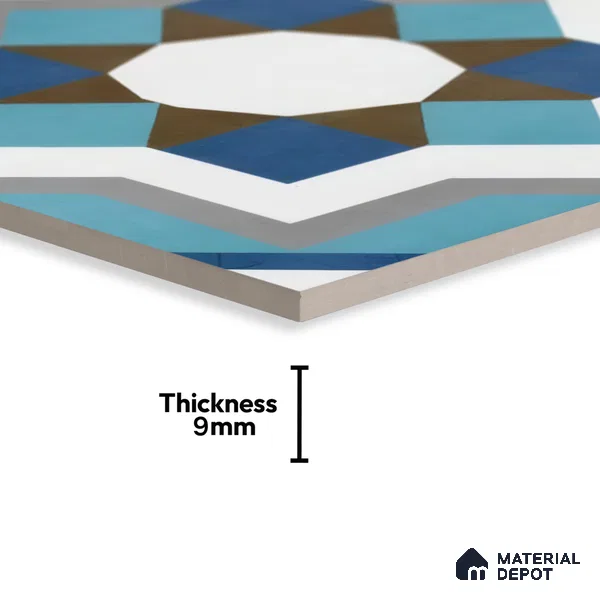 Moroccan Floor & Wall Athangudi Tile TL 07309 Cobalt Maze 1 ft x 1 ft Ceramic Matte Finish - 9 mm | Suitable For Kitchen, Bathroom, Living Area | Please Expect a Slight Variation of Pattern (Sample)