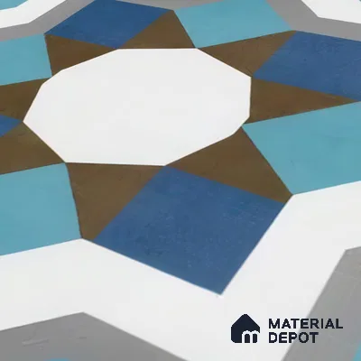 Moroccan Floor & Wall Athangudi Tile TL 07309 Cobalt Maze 1 ft x 1 ft Ceramic Matte Finish - 9 mm | Suitable For Kitchen, Bathroom, Living Area | Please Expect a Slight Variation of Pattern (Sample)