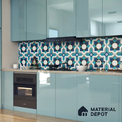 Moroccan Floor & Wall Athangudi Tile TL 07309 Cobalt Maze 1 ft x 1 ft Ceramic Matte Finish - 9 mm | Suitable For Kitchen, Bathroom, Living Area | Please Expect a Slight Variation of Pattern (Sample)