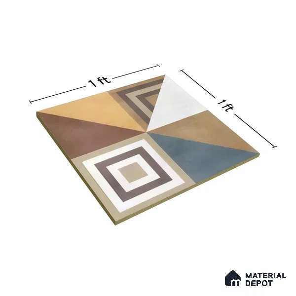 Moroccan Floor & Wall Tile TL 07285 Retro Axis 1 ft x 1 ft Ceramic Matte Finish - 9 mm | Suitable For Kitchen, Bathroom, Living Area | Please Expect a Slight Variation of Pattern (Sample)