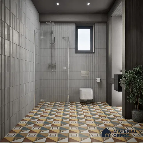 Moroccan Floor & Wall Tile TL 07285 Retro Axis 1 ft x 1 ft Ceramic Matte Finish - 9 mm | Suitable For Kitchen, Bathroom, Dining Area | Please Expect a Slight Variation of Pattern