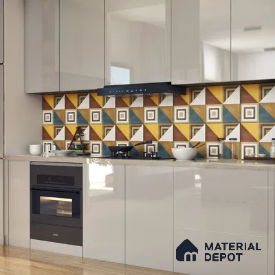 Moroccan Floor & Wall Tile TL 07285 Retro Axis 1 ft x 1 ft Ceramic Matte Finish - 9 mm | Suitable For Kitchen, Bathroom, Living Area | Please Expect a Slight Variation of Pattern (Sample)