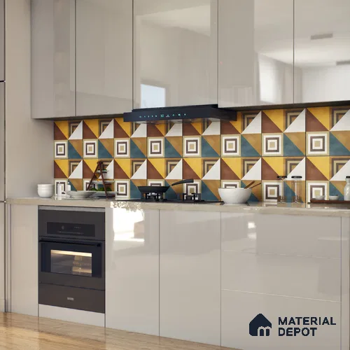 Moroccan Floor & Wall Tile TL 07285 Retro Axis 1 ft x 1 ft Ceramic Matte Finish - 9 mm | Suitable For Kitchen, Bathroom, Dining Area | Please Expect a Slight Variation of Pattern