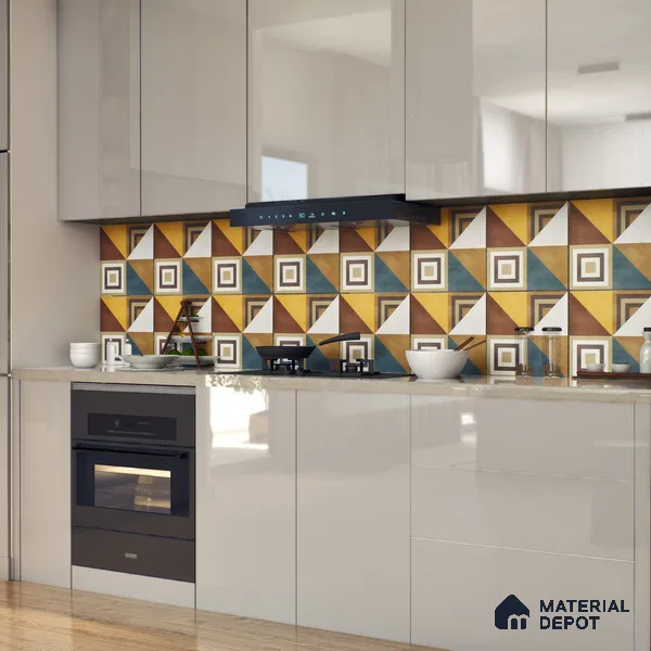 Moroccan Floor & Wall Tile TL 07285 Retro Axis 1 ft x 1 ft Ceramic Matte Finish - 9 mm | Suitable For Kitchen, Bathroom, Living Area | Please Expect a Slight Variation of Pattern (Sample)