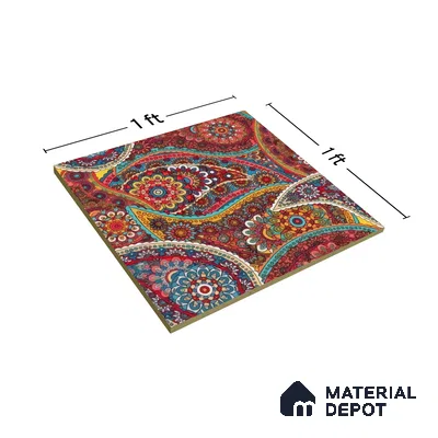 Moroccan Floor & Wall Tile TL 07319 Crimson Bloom 1 ft x 1 ft Ceramic Matte Finish - 9 mm | Suitable For Kitchen, Bathroom, Living Area | Please Expect a Slight Variation of Pattern (Sample)