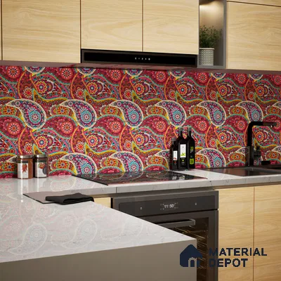 Moroccan Floor & Wall Tile TL 07319 Crimson Bloom 1 ft x 1 ft Ceramic Matte Finish - 9 mm | Suitable For Kitchen, Bathroom, Living Area | Please Expect a Slight Variation of Pattern (Sample)