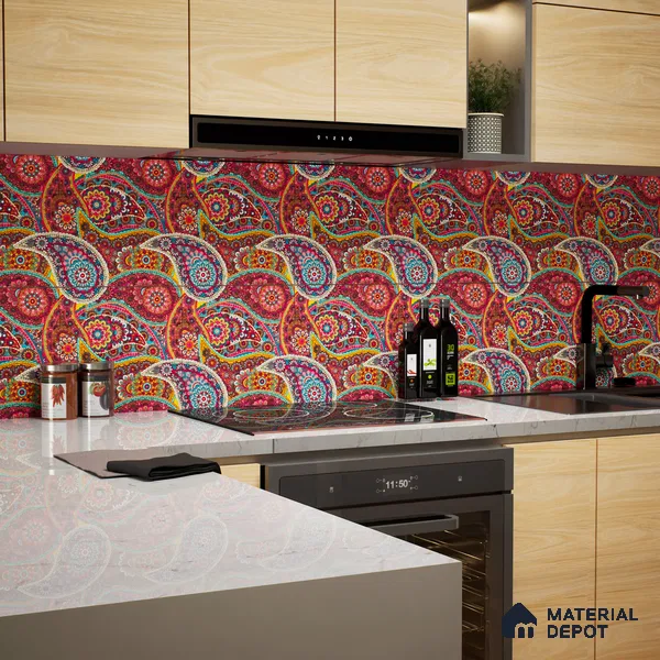Moroccan Floor & Wall Tile TL 07319 Crimson Bloom 1 ft x 1 ft Ceramic Matte Finish - 9 mm | Suitable For Kitchen, Bathroom, Living Area | Please Expect a Slight Variation of Pattern (Sample)