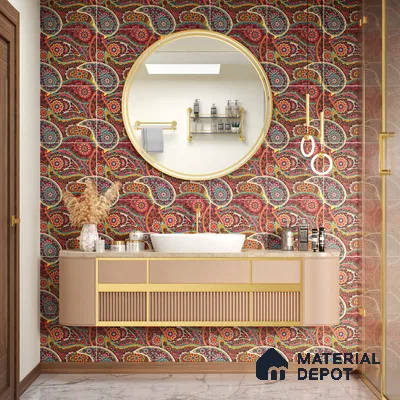 Moroccan Floor & Wall Tile TL 07319 Crimson Bloom 1 ft x 1 ft Ceramic Matte Finish - 9 mm | Suitable For Kitchen, Bathroom, Living Area | Please Expect a Slight Variation of Pattern (Sample)
