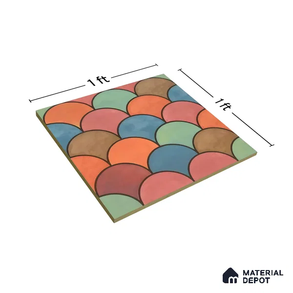 Moroccan Floor & Wall Tile TL 07323 Sunset Scales 1 ft x 1 ft Ceramic Matte Finish - 9 mm | Suitable For Kitchen, Bathroom, Living Area | Please Expect a Slight Variation of Pattern (Sample)