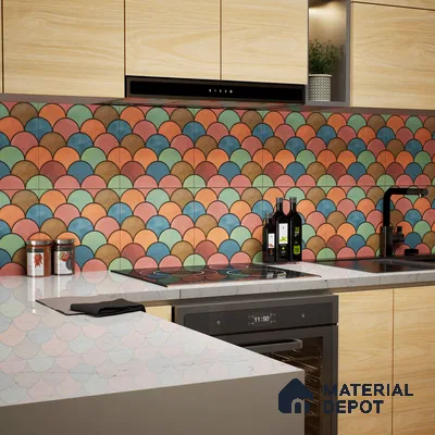 Moroccan Floor & Wall Tile TL 07323 Sunset Scales 1 ft x 1 ft Ceramic Matte Finish - 9 mm | Suitable For Kitchen, Bathroom, Living Area | Please Expect a Slight Variation of Pattern (Sample)