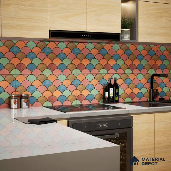 Moroccan Floor & Wall Tile TL 07323 Sunset Scales 1 ft x 1 ft Ceramic Matte Finish - 9 mm | Suitable For Kitchen, Bathroom, Living Area | Please Expect a Slight Variation of Pattern (Sample)