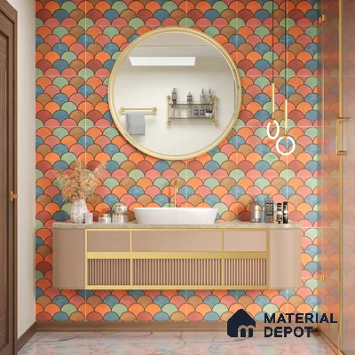 Moroccan Floor & Wall Tile TL 07323 Sunset Scales 1 ft x 1 ft Ceramic Matte Finish - 9 mm | Suitable For Kitchen, Bathroom, Living Area | Please Expect a Slight Variation of Pattern (Sample)