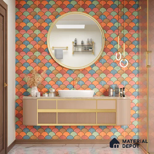 Moroccan Floor & Wall Tile TL 07323 Sunset Scales 1 ft x 1 ft Ceramic Matte Finish - 9 mm | Suitable For Kitchen, Bathroom, Living Area | Please Expect a Slight Variation of Pattern